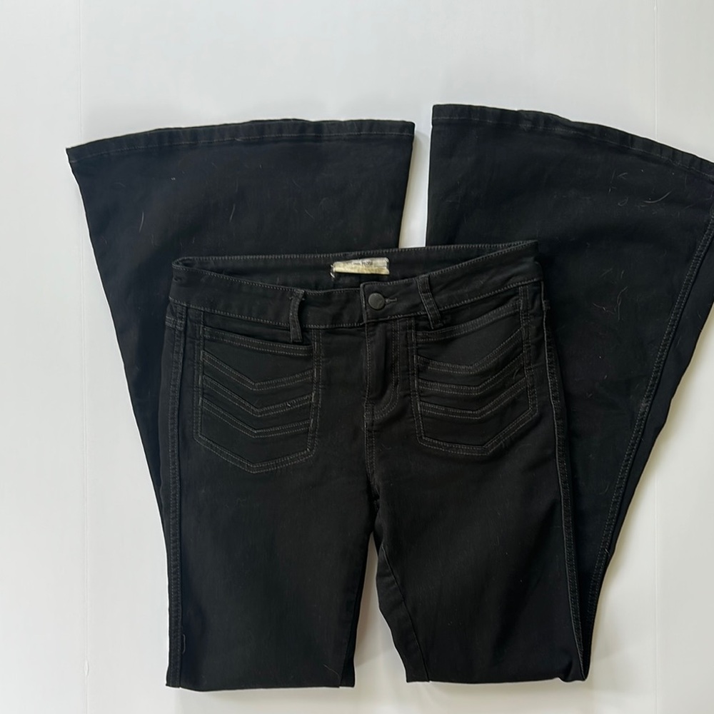 Free People Stella Extreme Flare Jeans Black Mid-Rise Stretch Boho - Picture 5 of 6